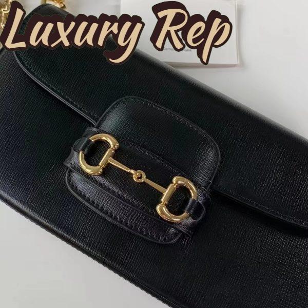 Replica Gucci Women GG Horsebit 1955 Small Shoulder Bag Black Leather Top Handle 9