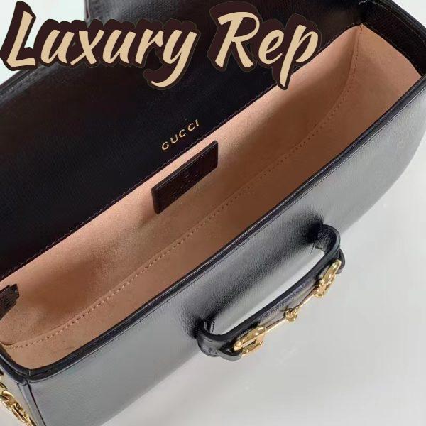 Replica Gucci Women GG Horsebit 1955 Small Shoulder Bag Black Leather Top Handle 10