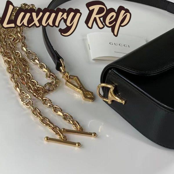 Replica Gucci Women GG Horsebit 1955 Small Shoulder Bag Black Leather Top Handle 11