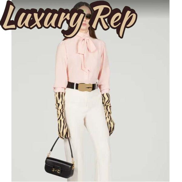 Replica Gucci Women GG Horsebit 1955 Small Shoulder Bag Black Leather Top Handle 12