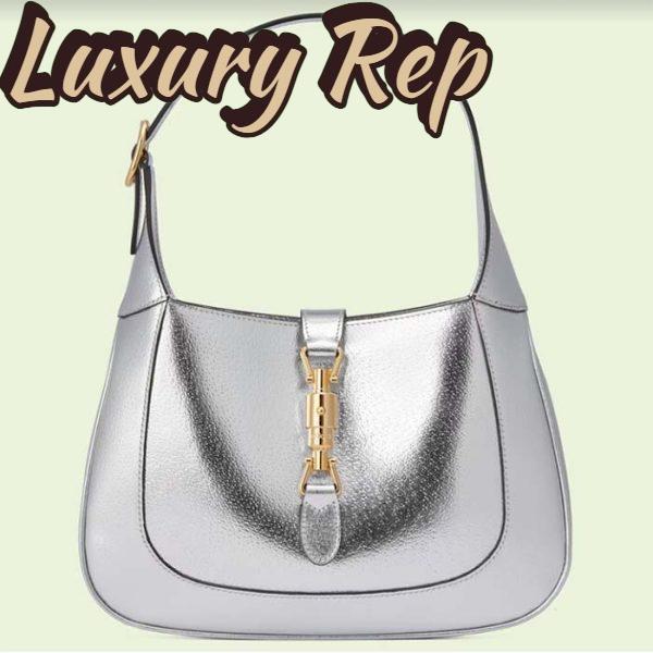 Replica Gucci Women GG Jackie 1961 Small Lamé Shoulder Bag Silver Lamé Leather