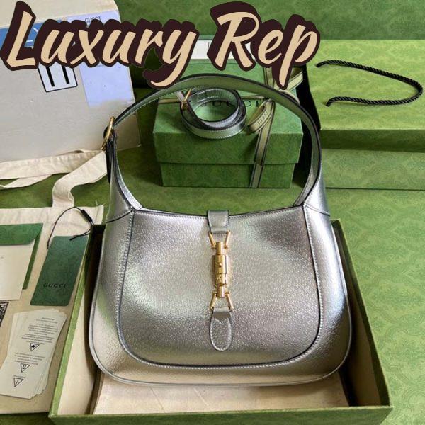 Replica Gucci Women GG Jackie 1961 Small Lamé Shoulder Bag Silver Lamé Leather 3