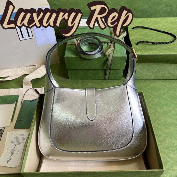 Replica Gucci Women GG Jackie 1961 Small Lamé Shoulder Bag Silver Lamé Leather 4