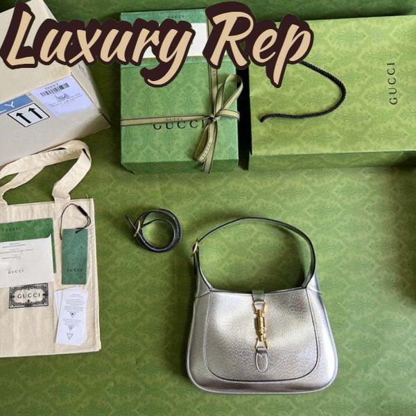 Replica Gucci Women GG Jackie 1961 Small Lamé Shoulder Bag Silver Lamé Leather 7
