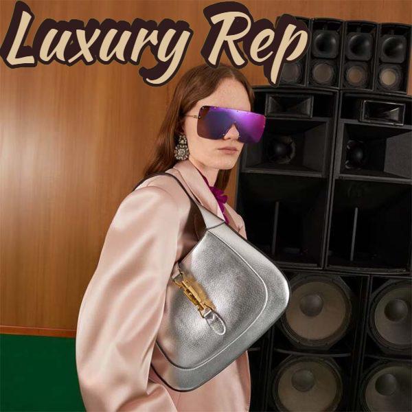 Replica Gucci Women GG Jackie 1961 Small Lamé Shoulder Bag Silver Lamé Leather 12
