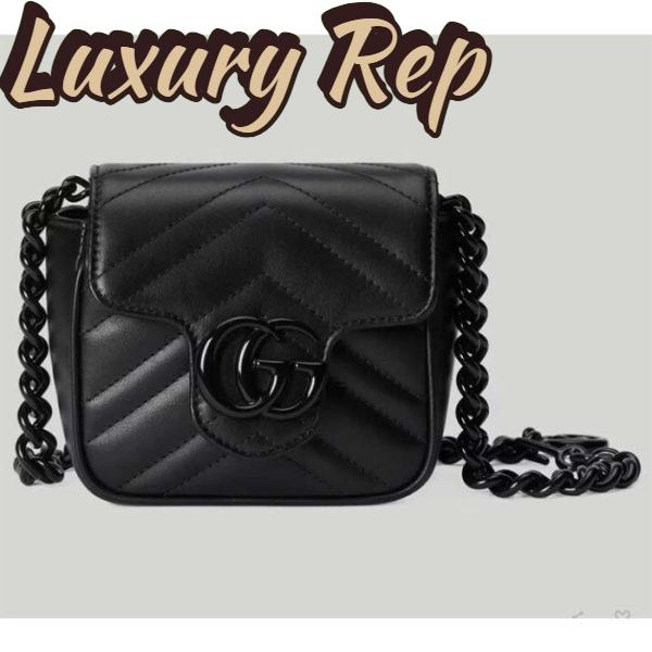 Replica Gucci Women GG Marmont Belt Bag Black Chevron Matelassé Leather