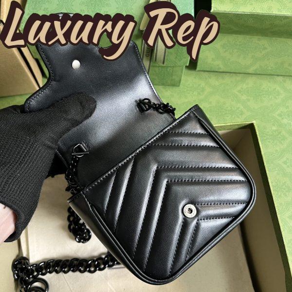 Replica Gucci Women GG Marmont Belt Bag Black Chevron Matelassé Leather 5