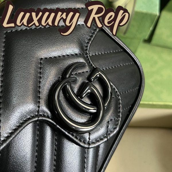 Replica Gucci Women GG Marmont Belt Bag Black Chevron Matelassé Leather 8