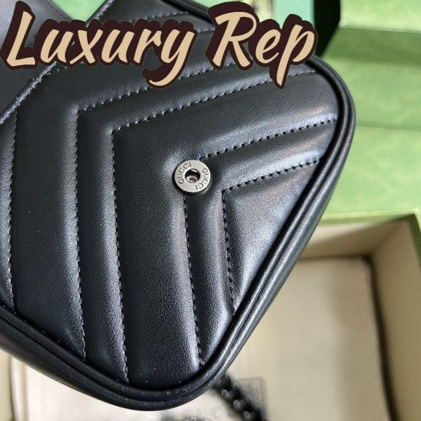 Replica Gucci Women GG Marmont Belt Bag Black Chevron Matelassé Leather 9