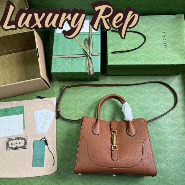 Replica Gucci Women GG Jackie 1961 Small Natural Grain Tote Brown Leather Medium Size 7