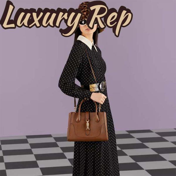 Replica Gucci Women GG Jackie 1961 Small Natural Grain Tote Brown Leather Medium Size 12