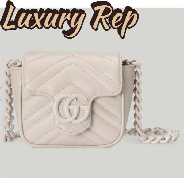 Replica Gucci Women GG Marmont Belt Bag White Chevron Matelassé Leather