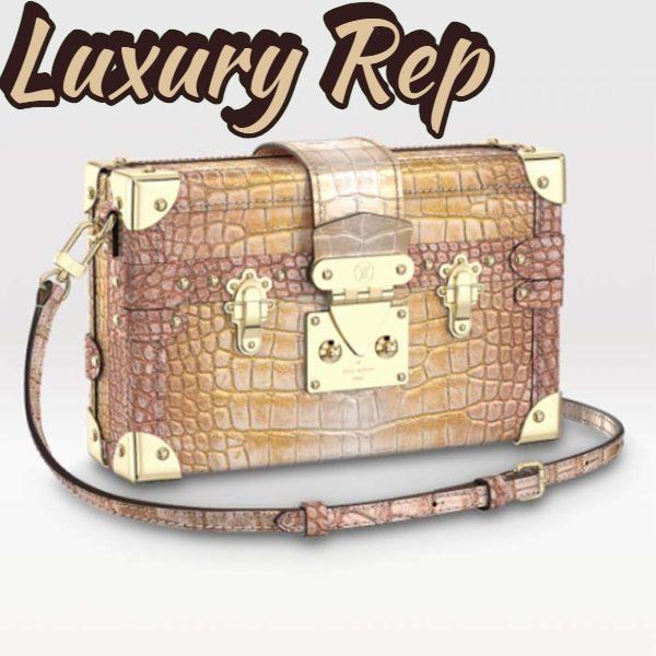 Replica Louis Vuitton LV Women Petite Malle Handbag Metallise Golden Hour Brilliant Alligator Leather