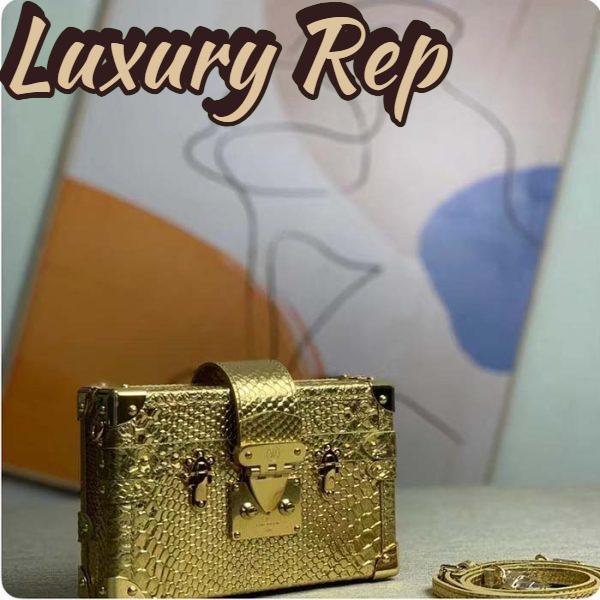 Replica Louis Vuitton LV Women Petite Malle Handbag Metallise Golden Hour Brilliant Alligator Leather 3