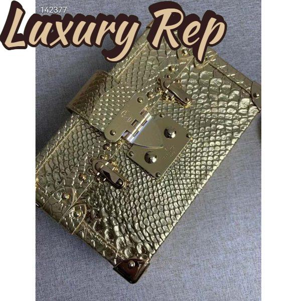 Replica Louis Vuitton LV Women Petite Malle Handbag Metallise Golden Hour Brilliant Alligator Leather 4