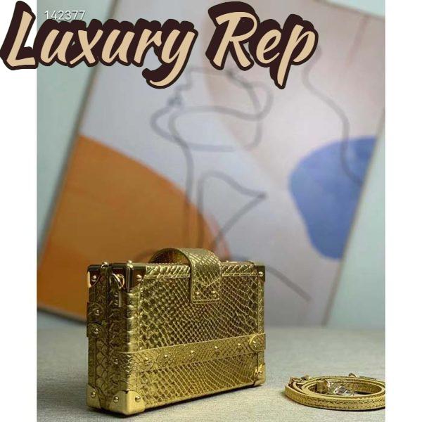 Replica Louis Vuitton LV Women Petite Malle Handbag Metallise Golden Hour Brilliant Alligator Leather 5
