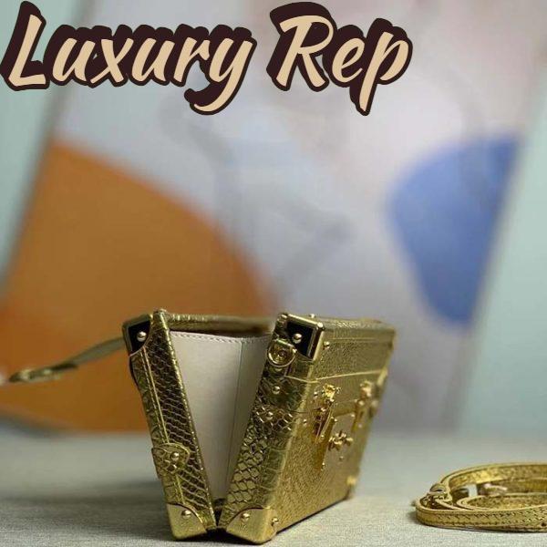 Replica Louis Vuitton LV Women Petite Malle Handbag Metallise Golden Hour Brilliant Alligator Leather 7