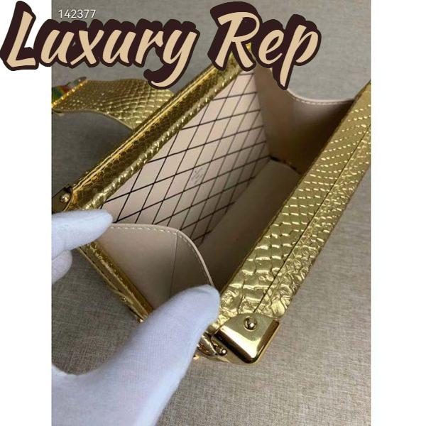 Replica Louis Vuitton LV Women Petite Malle Handbag Metallise Golden Hour Brilliant Alligator Leather 9