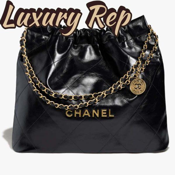 Replica Chanel Women 22 Handbag Shiny Calfskin Gold-Tone Metal Black 2