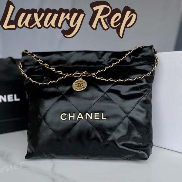 Replica Chanel Women 22 Handbag Shiny Calfskin Gold-Tone Metal Black 3