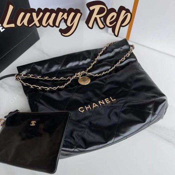 Replica Chanel Women 22 Handbag Shiny Calfskin Gold-Tone Metal Black 4