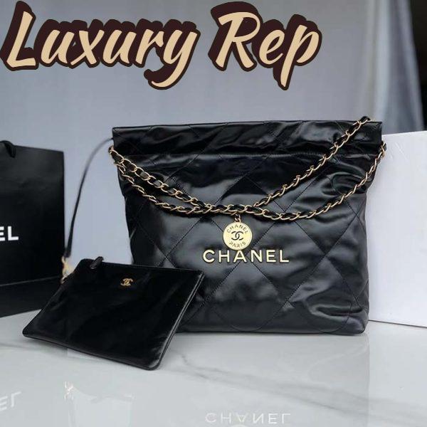 Replica Chanel Women 22 Handbag Shiny Calfskin Gold-Tone Metal Black 5