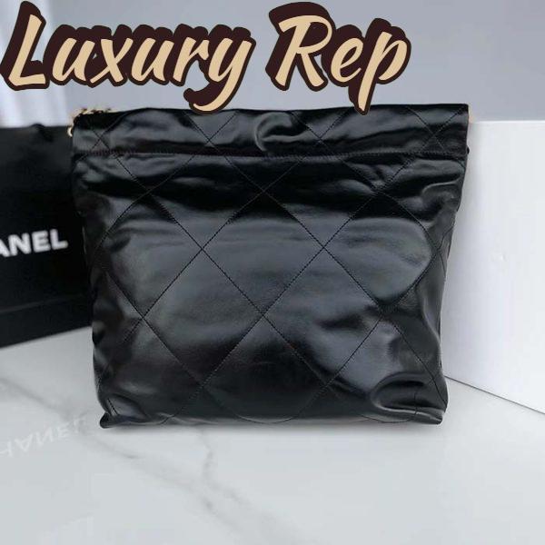 Replica Chanel Women 22 Handbag Shiny Calfskin Gold-Tone Metal Black 6