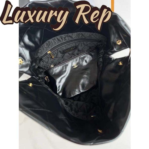 Replica Chanel Women 22 Handbag Shiny Calfskin Gold-Tone Metal Black 9