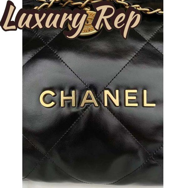 Replica Chanel Women 22 Handbag Shiny Calfskin Gold-Tone Metal Black 10
