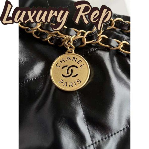Replica Chanel Women 22 Handbag Shiny Calfskin Gold-Tone Metal Black 11