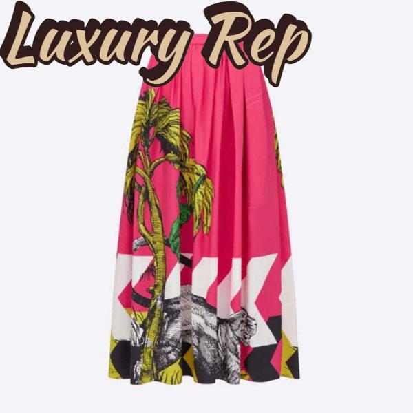 Replica Dior Women Mid-Length Pleated Skirt Pink Cotton Poplin with Multicolor D-Tiger Pop Motif 2