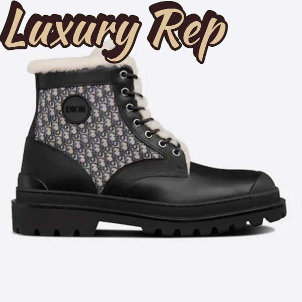 Replica Dior Unisex Dior Explorer Ankle Boot Black Smooth Calfskin Beige Black Oblique Jacquard
