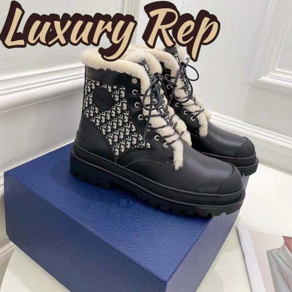 Replica Dior Unisex Dior Explorer Ankle Boot Black Smooth Calfskin Beige Black Oblique Jacquard 3
