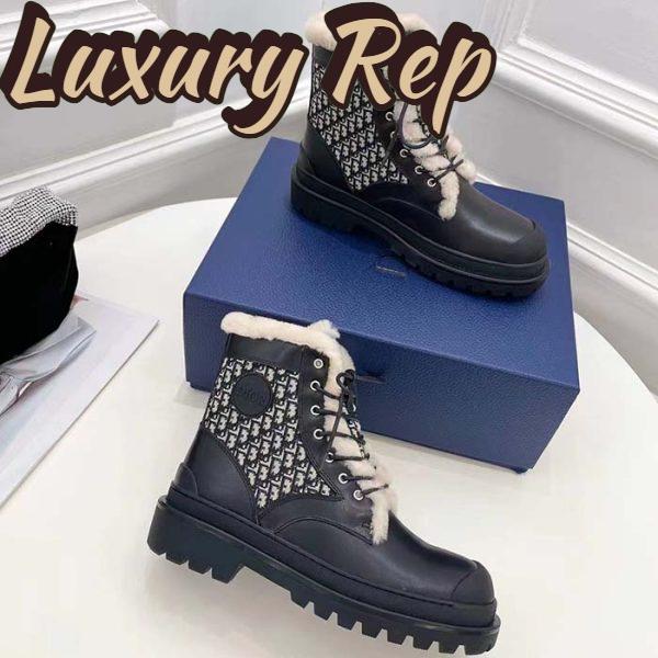 Replica Dior Unisex Dior Explorer Ankle Boot Black Smooth Calfskin Beige Black Oblique Jacquard 4