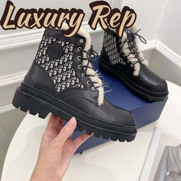 Replica Dior Unisex Dior Explorer Ankle Boot Black Smooth Calfskin Beige Black Oblique Jacquard 10