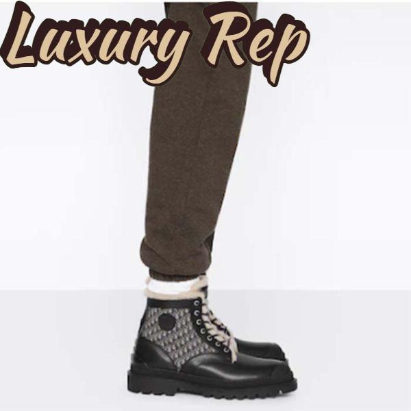 Replica Dior Unisex Dior Explorer Ankle Boot Black Smooth Calfskin Beige Black Oblique Jacquard 13