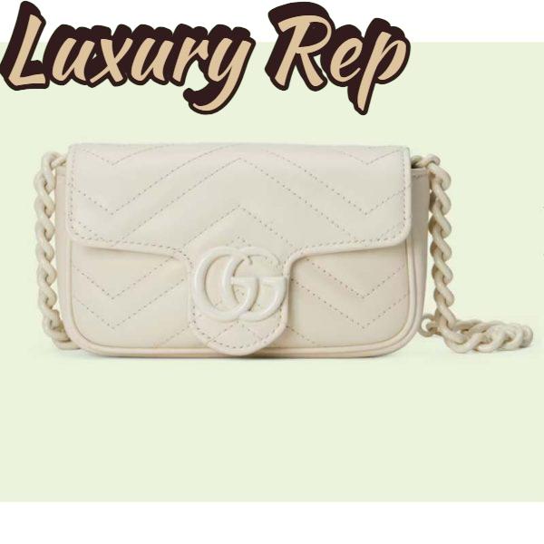 Replica Gucci Women GG Marmont Belt Bag White Chevron Matelassé Leather Double G