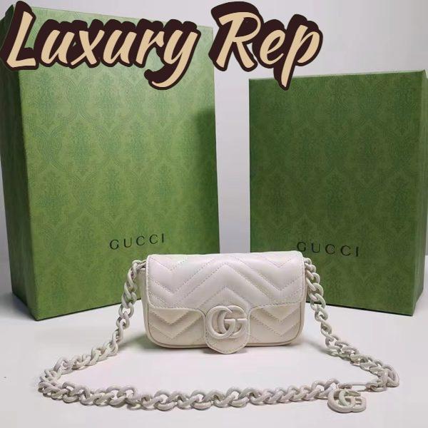 Replica Gucci Women GG Marmont Belt Bag White Chevron Matelassé Leather Double G 3