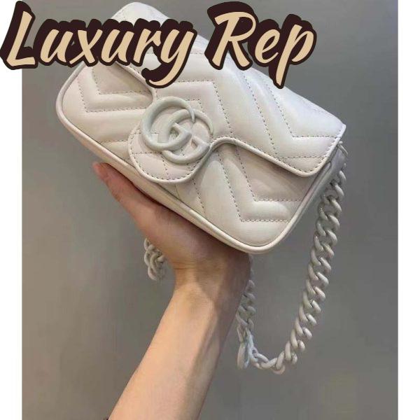 Replica Gucci Women GG Marmont Belt Bag White Chevron Matelassé Leather Double G 4