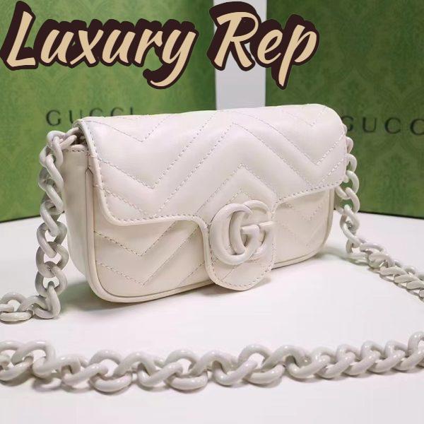 Replica Gucci Women GG Marmont Belt Bag White Chevron Matelassé Leather Double G 6