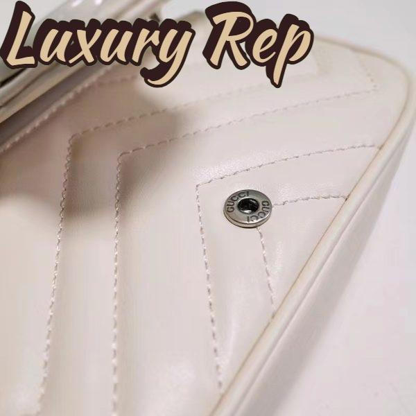 Replica Gucci Women GG Marmont Belt Bag White Chevron Matelassé Leather Double G 10