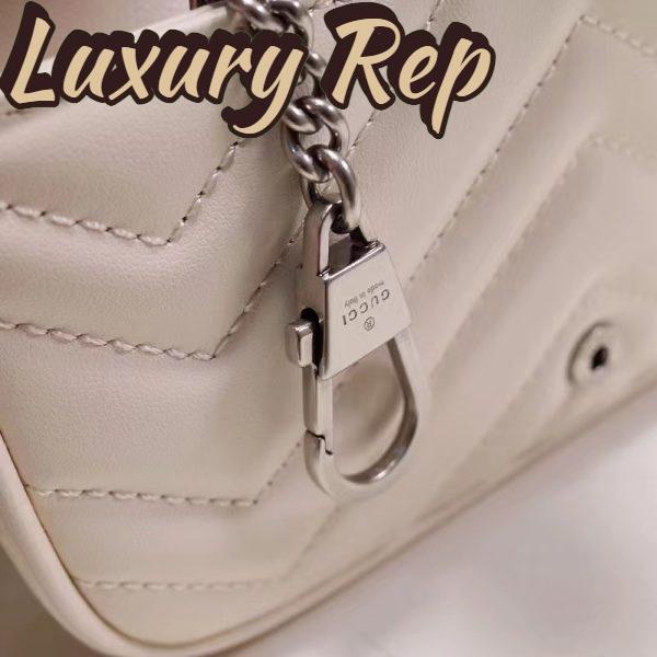 Replica Gucci Women GG Marmont Belt Bag White Chevron Matelassé Leather Double G 11