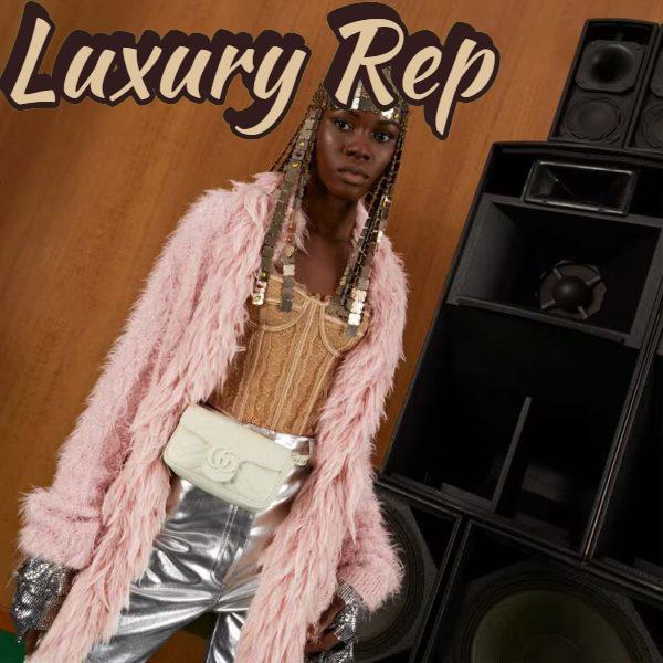 Replica Gucci Women GG Marmont Belt Bag White Chevron Matelassé Leather Double G 12