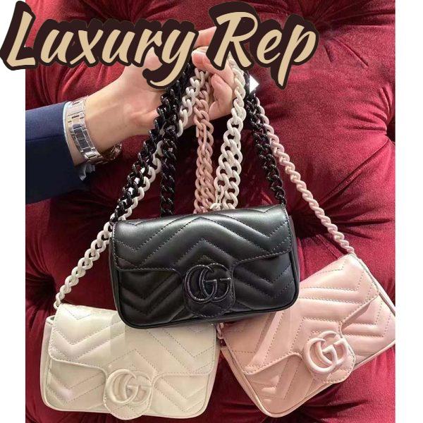 Replica Gucci Women GG Marmont Belt Bag White Chevron Matelassé Leather Double G 14