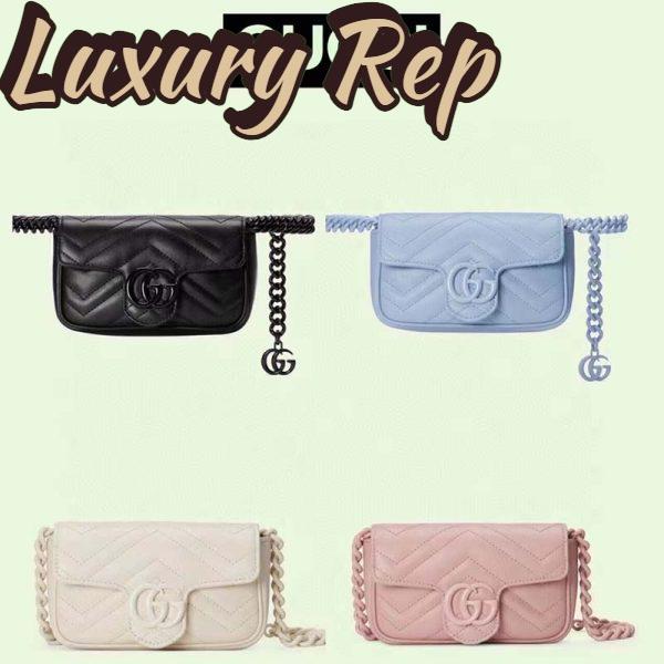 Replica Gucci Women GG Marmont Belt Bag White Chevron Matelassé Leather Double G 15