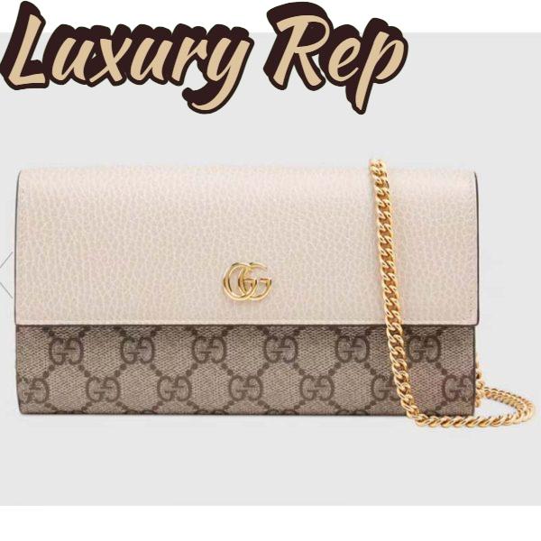 Replica Gucci Women GG Marmont Chain Wallet White Beige Ebony GG Supreme Canvas