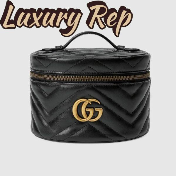Replica Gucci Women GG Marmont Cosmetic Case Black Matelassé Chevron Leather 2