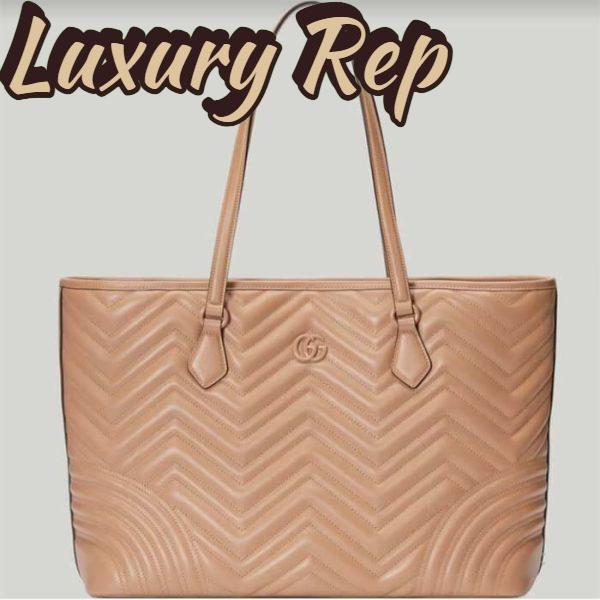 Replica Gucci Women GG Marmont Large Tote Bag Rose Beige Matelassé Chevron Leather