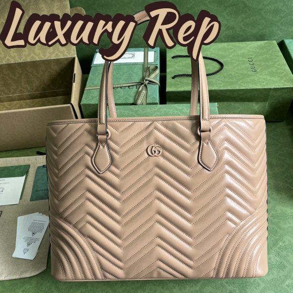 Replica Gucci Women GG Marmont Large Tote Bag Rose Beige Matelassé Chevron Leather 3