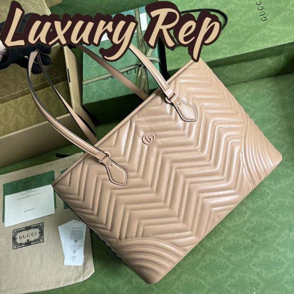 Replica Gucci Women GG Marmont Large Tote Bag Rose Beige Matelassé Chevron Leather 4